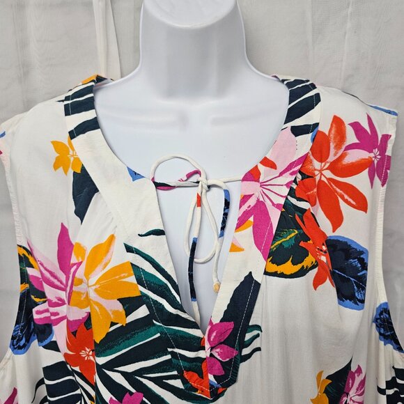 Old Navy Dress Tropical Floral Hawaiian Sleeveless White Orange 2XL - Picture 3 of 10